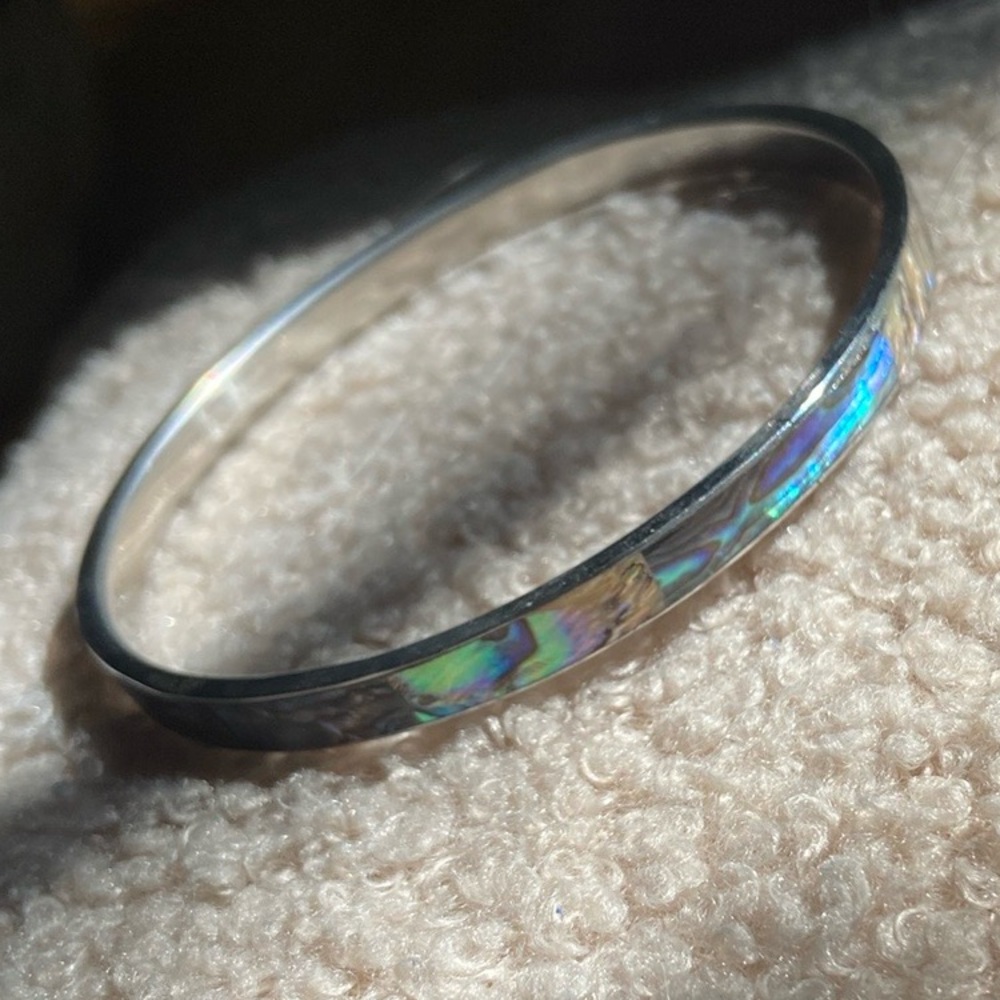 Abalone Silver Bangle Bracelet
